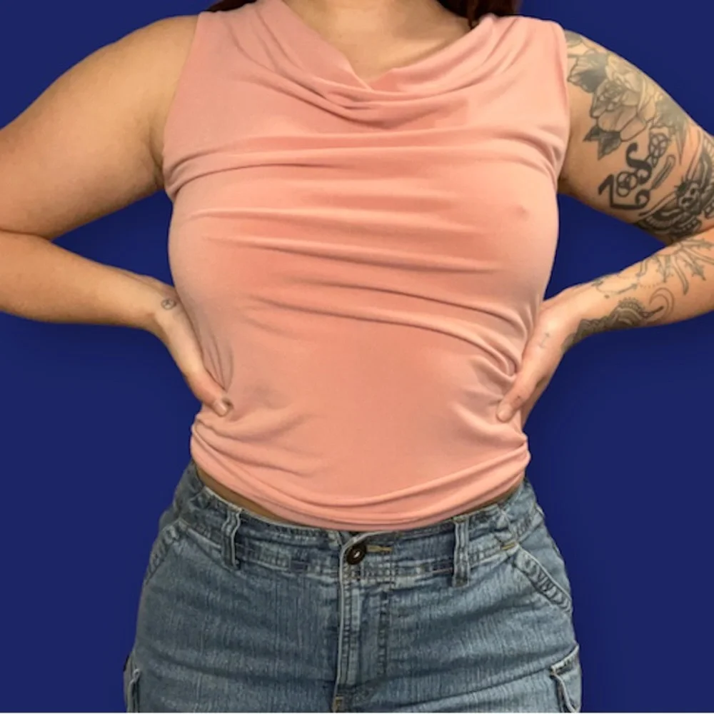 Blush Pink Vintage Cowl Neck Top - Picture 3 of 3
